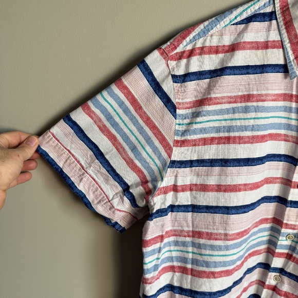 Izod Saltwater Men's Short Sleeve Striped Button Up Shirt Red White Blue Size XL - Picture 3 of 12